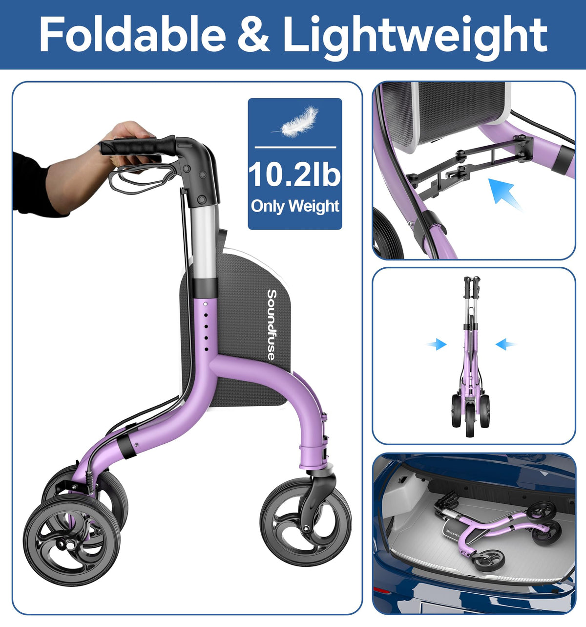 Lightweight Foldable Aluminum 3 Wheel Walkers A643