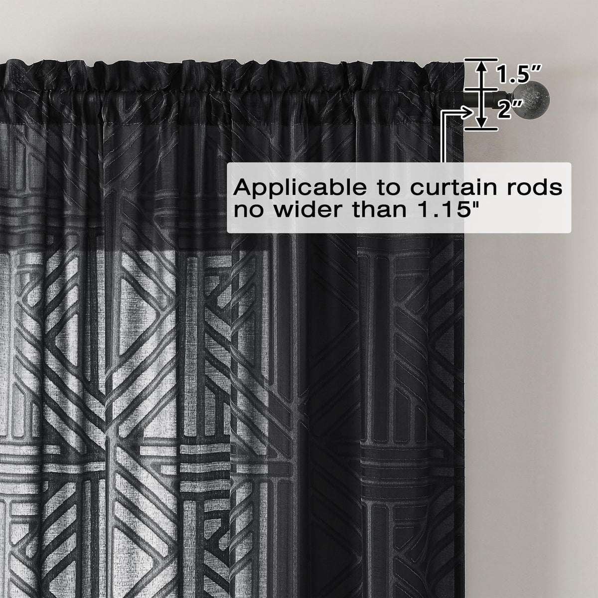 Black 72 Inch 2 Panels Geometric Jacquard Semi Sheer Curtains H835