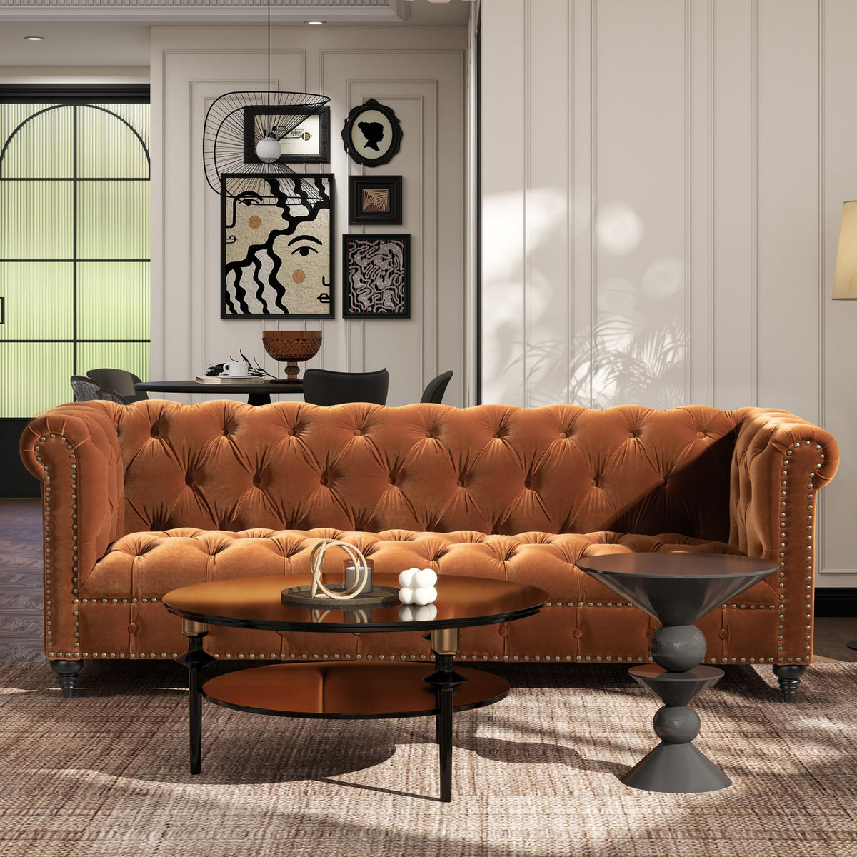 88" Burnt Orange Performance Velvet Sofa J938181