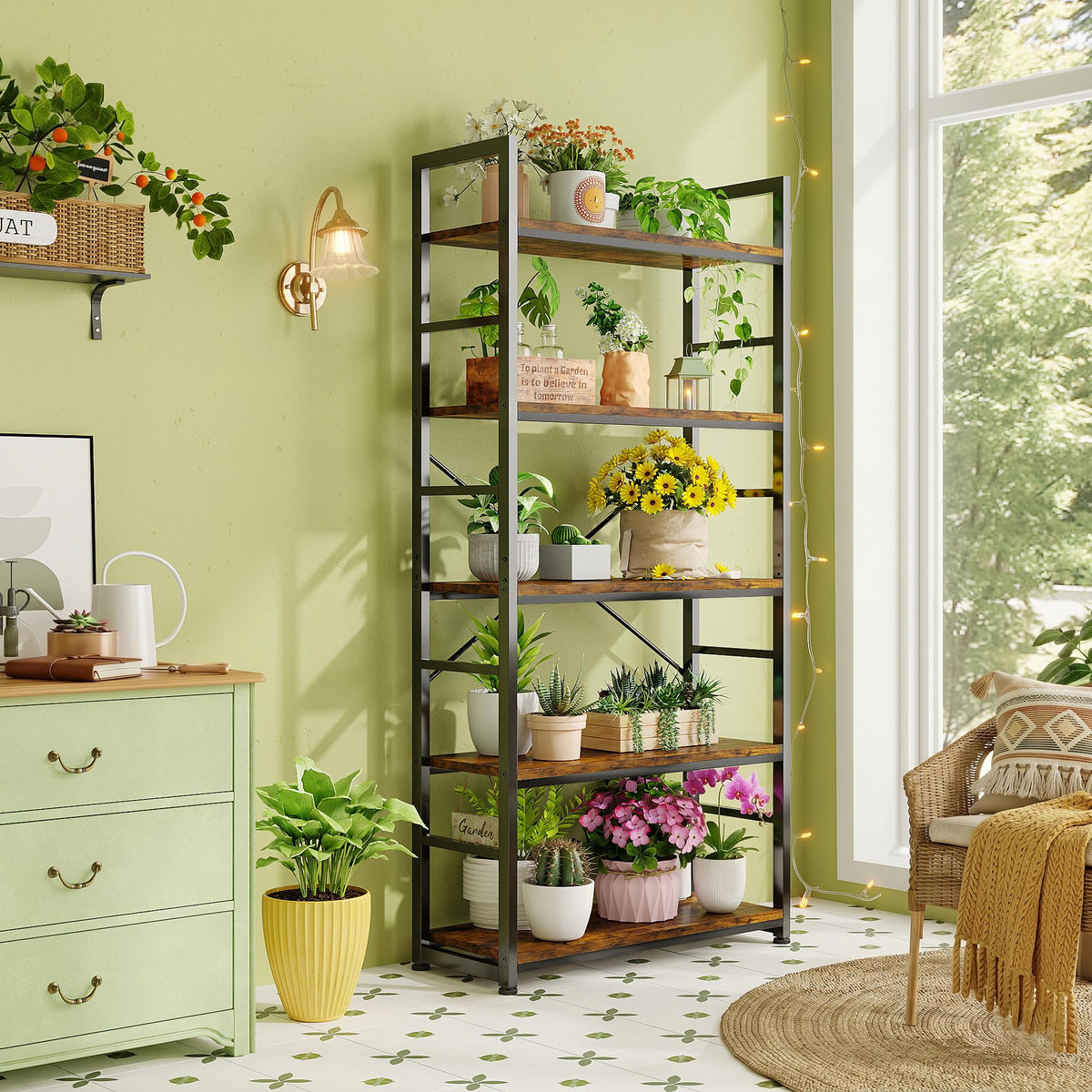 32 Inch 5-Tier Wood Metal Bookshelf R4361