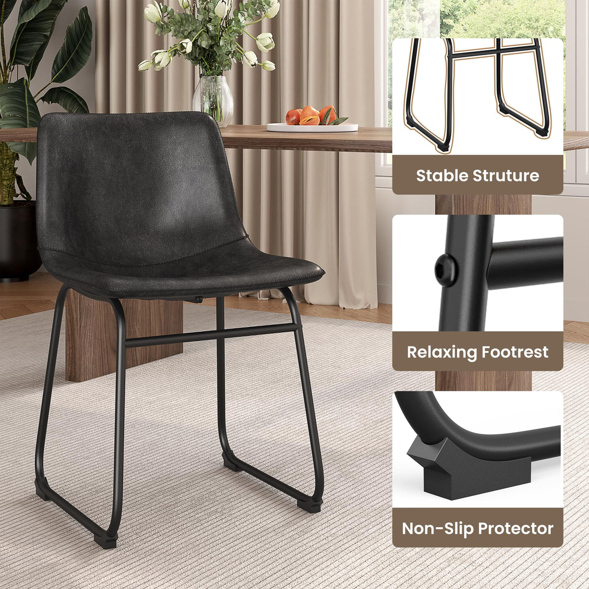 Black PU Leather Dining Chairs Set of 6 D145