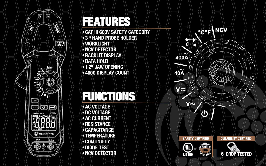 400A AC Clamp Meter with Voltage Tester W116507