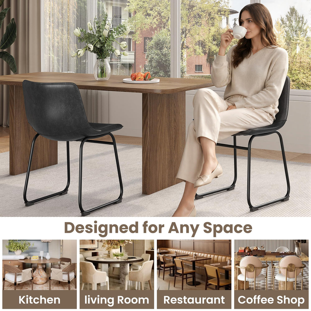 Black PU Leather Dining Chairs Set of 6 D145