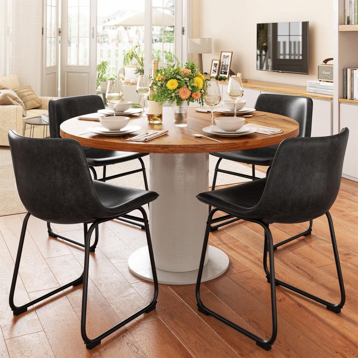 Black PU Leather Dining Chairs Set of 6 D145