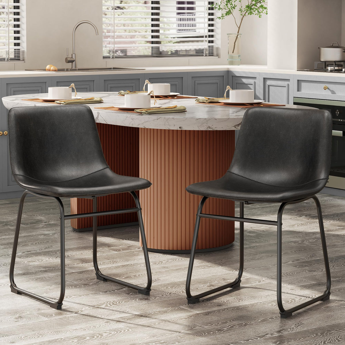 Black PU Leather Dining Chairs Set of 6 D145